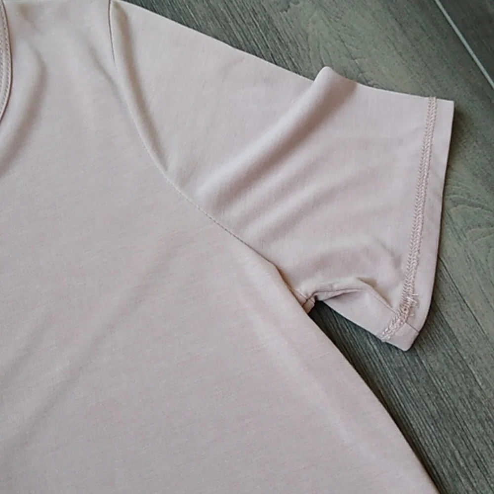 MOTE DUSTY PINK HIGH LOW RUFFLED SHORT SLEEVE SHIRT WITH DRAWSTRING BACK SIZE SM - Picture 4 of 9